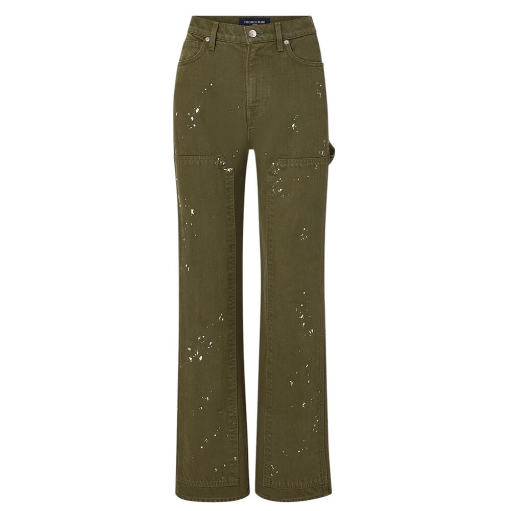 Veronica Beard Olive Green Straight-Leg Pants with Paint-Splatter Detail